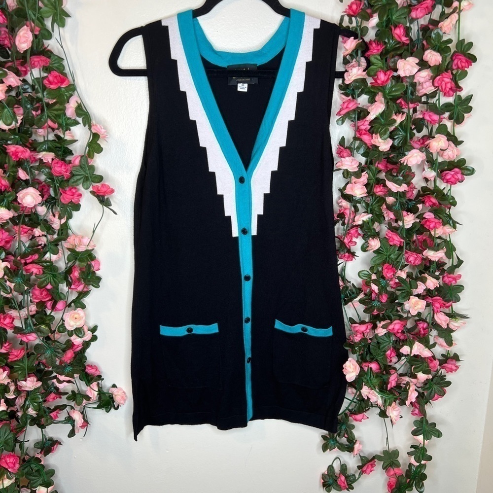 Bob Mackie Wearable Art Black Blue Sweater Vest Women’s XS Soft Bold 🌹